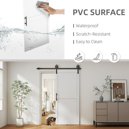 HOMCOM 183cm Sliding Barn Door Kit, Sliding Door with Track, Hardware, Upgraded Rollers and Floor Guide, Handle, White