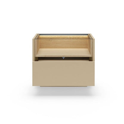 Beige storage box with a lid on a white background