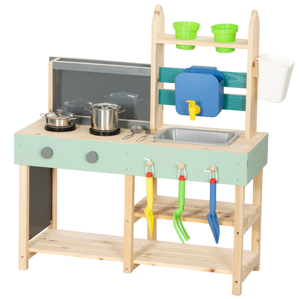 AIYAPLAY Mud Kitchen with Working Faucet, Kids Play Kitchen with Flower Pots, Kitchen Accessories, Planting Tools, Blue