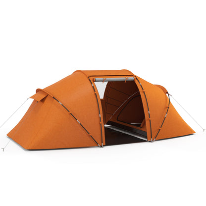 Outsunny 4-6 Man Camping Tent with Living Area and 2 Bedrooms, Hiking Sun Shelter, UV Protection Tunnel Tent, Orange