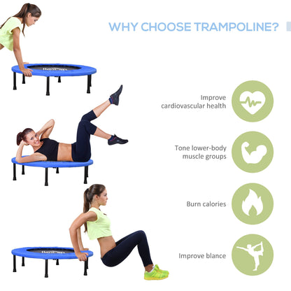 HOMCOM â91 Mini Fitness Trampoline Home Gym Yoga Exercise Rebounder Indoor Outdoor Jumper with Safety Pad, Support Up to 100 KG, Blue and Black