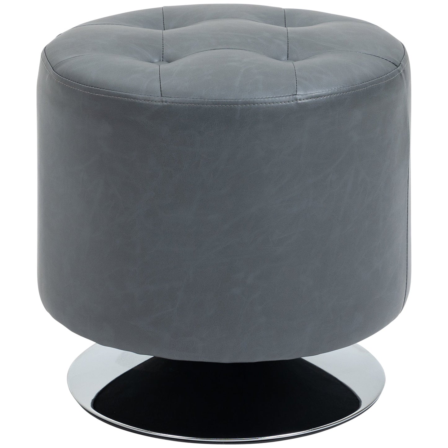 HOMCOM 360 Swivel Foot Stool Round PU Ottoman with Thick Sponge Padding and Solid Steel Base, Grey