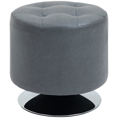 HOMCOM 360 Swivel Foot Stool Round PU Ottoman with Thick Sponge Padding and Solid Steel Base, Grey