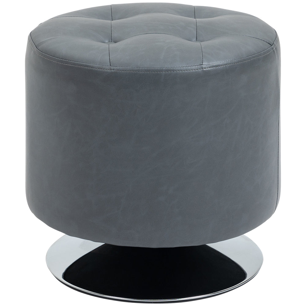 HOMCOM 360 Swivel Foot Stool Round PU Ottoman with Thick Sponge Padding and Solid Steel Base, Grey