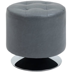 HOMCOM 360 Swivel Foot Stool Round PU Ottoman with Thick Sponge Padding and Solid Steel Base, Grey