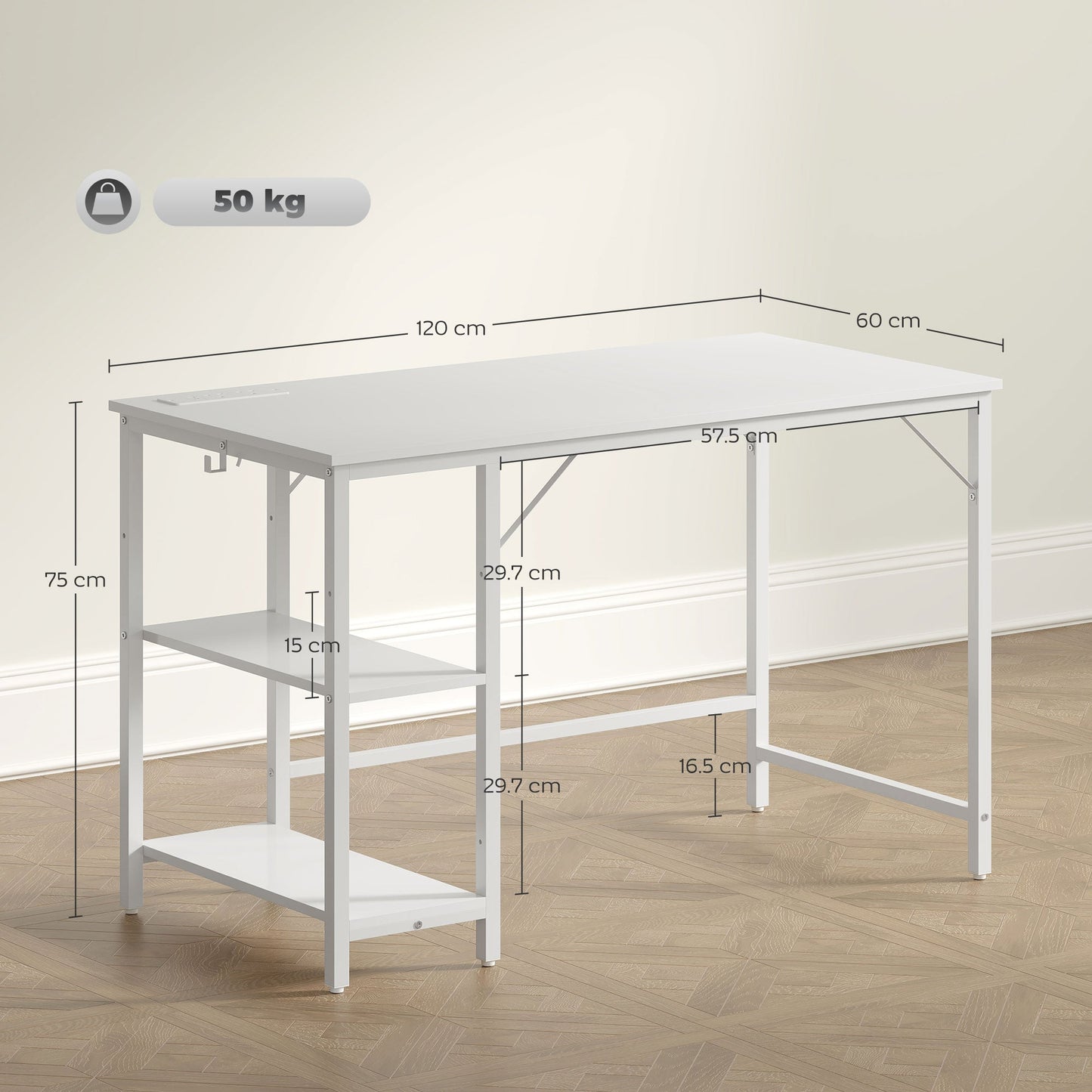 HOMCOM Computer Desk, with Power Sockets - White