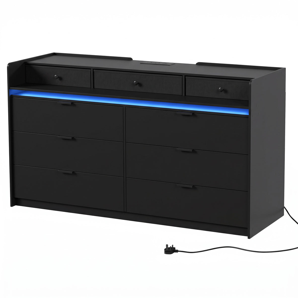 HOMCOM Chest of Drawers for Bedroom with LED Light & Charging Station, 9 Drawers Storage Unit/TV Stand, Black
