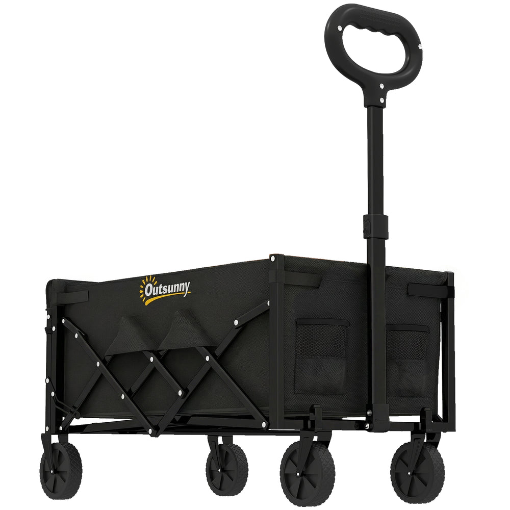 Outsunny 60L Foldable Festival Trolley on Wheels, Collapsible Wagon Cart with Drop-Down Tailgate, Adjustable Handle, Black