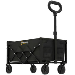 Outsunny 60L Foldable Festival Trolley on Wheels, Collapsible Wagon Cart with Drop-Down Tailgate, Adjustable Handle, Black