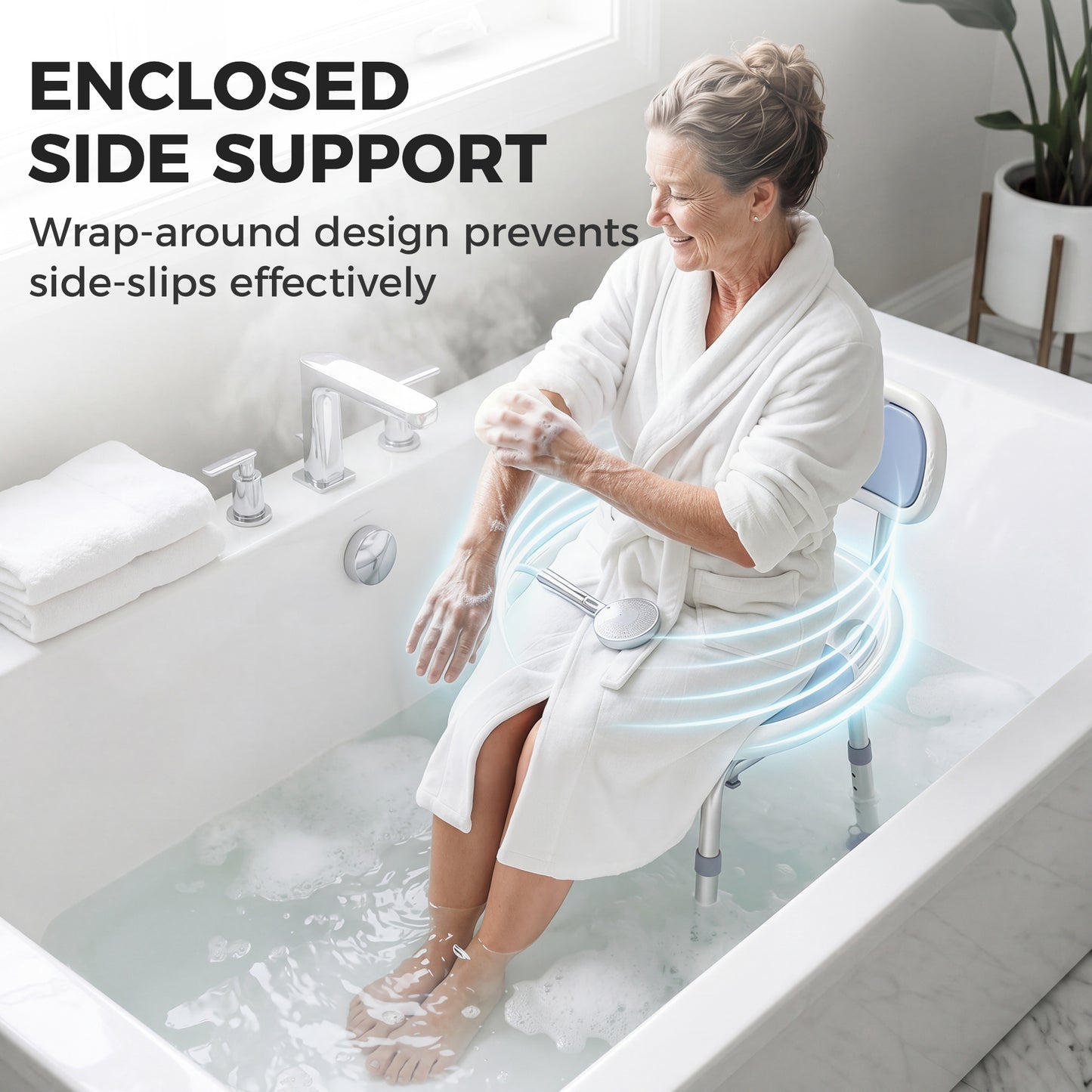 HOMCOM Shower Chair with Padded Seat Adjustable Height Shower Stool Bath Seat with Back and Anti-Slip Feet