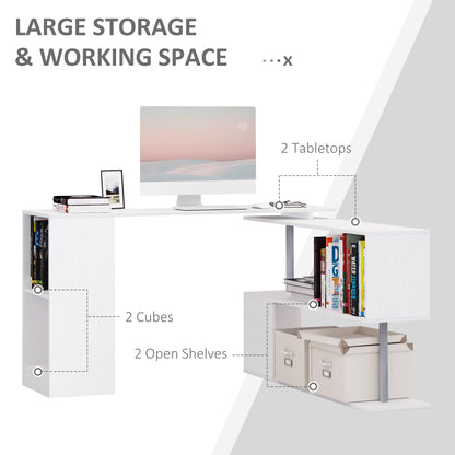 HOMCOM 360 Degree Rotating Corner Desk Storage Shelf Combo Laptop Workstation Wood L Shaped Table Home Office - White