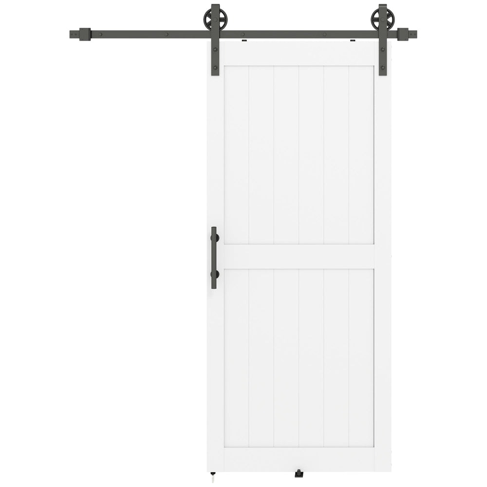 HOMCOM 183cm Sliding Barn Door Kit, Sliding Door with Track, Hardware, Upgraded Rollers and Floor Guide, Handle, White