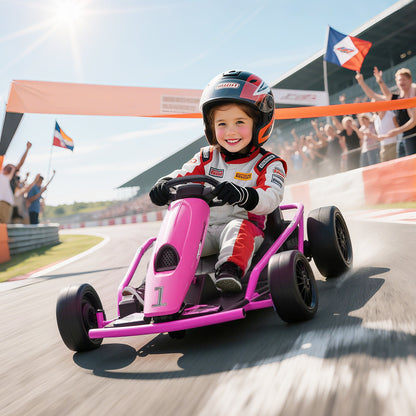 HOMCOM 24V Electric Go Kart for Kids, Drift Ride-On Racing Go Kart with 2 Speeds, for Boys Girls Aged 8-12 Years Old, Pink