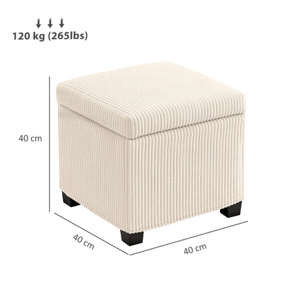 HOMCOM Storage Ottoman Bench, Corduroy Footstool with Removable Lid and Legs, 40cm Storage Chest Box for Living Room, Bedroom, Hallway, Beige