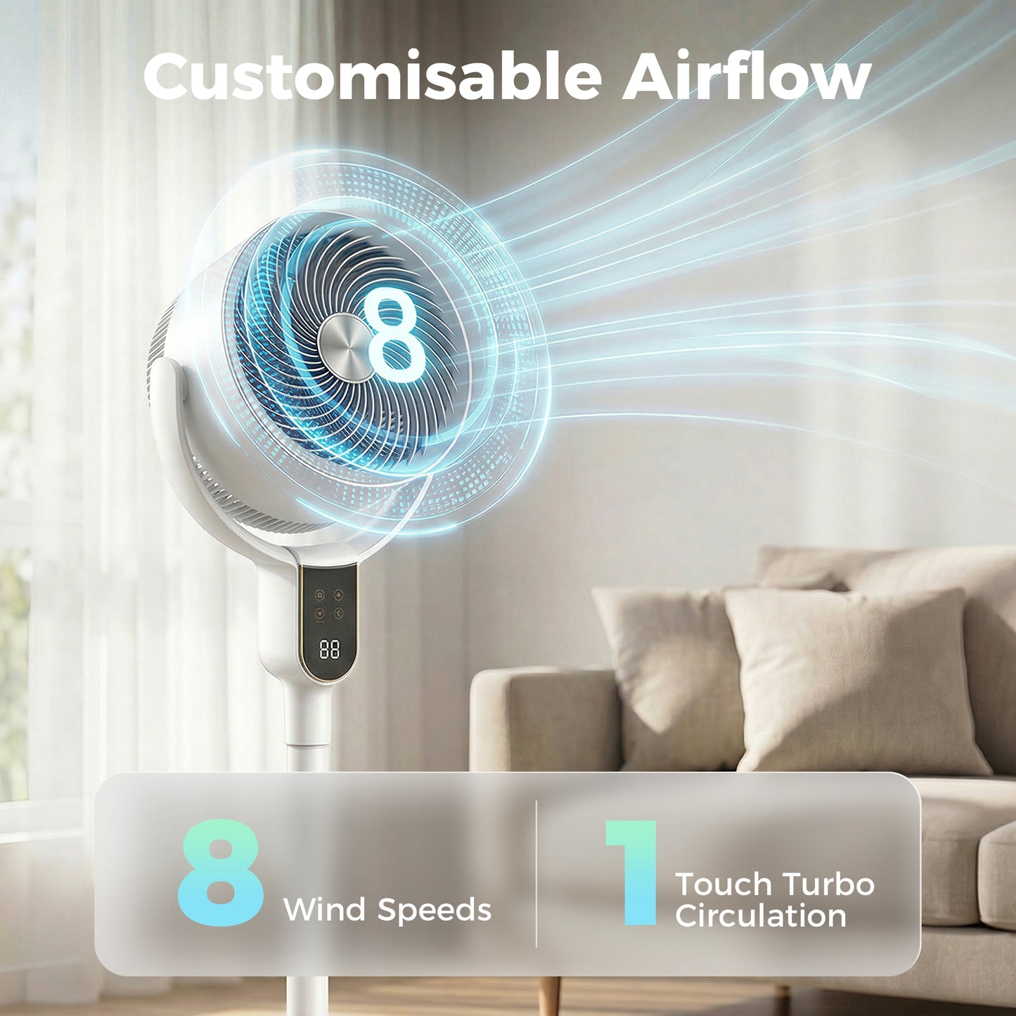 HOMCOM 20 dB Silent Standing Fan for Bedroom, 42" Pedestal Fan with Remote, 90° Oscillating, 8 Speeds, Remote Control, White