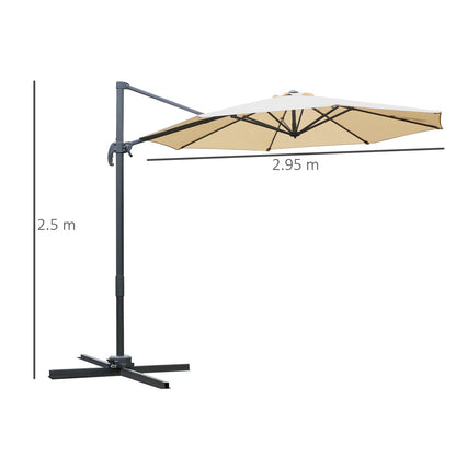Outsunny Round Umbrella Parasol W/ Tilt 360 degrees Rotation and Hand Crank Cross Base-Beige