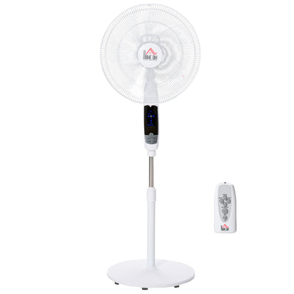 HOMCOM 16'' Pedestal Stand Fan, 3 Speed 3 Mode, 85Â° Oscillation, LED Panel, 3M Remote Controller, Height Adjustable for Living Room, Bedroom, Garage, Office, Black and White
