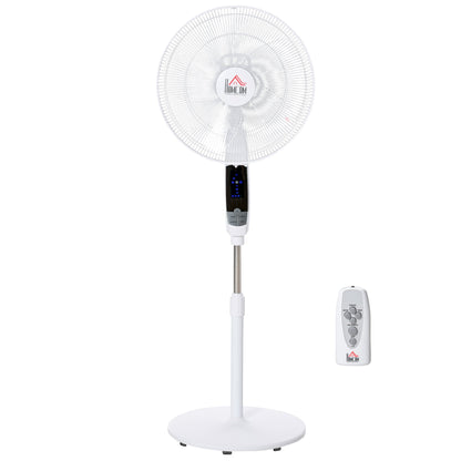 HOMCOM 16'' Pedestal Stand Fan, 3 Speed 3 Mode, 85 degrees Oscillation, LED Panel, 3M Remote Controller, Height Adjustable for Living Room, Bedroom, Garage, Office, Black and White