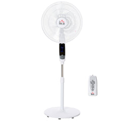 HOMCOM 16'' Pedestal Stand Fan, 3 Speed 3 Mode, 85 degrees Oscillation, LED Panel, 3M Remote Controller, Height Adjustable for Living Room, Bedroom, Garage, Office, Black and White