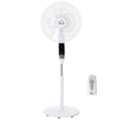 HOMCOM 16'' Pedestal Stand Fan, 3 Speed 3 Mode, 85Â° Oscillation, LED Panel, 3M Remote Controller, Height Adjustable for Living Room, Bedroom, Garage, Office, Black and White