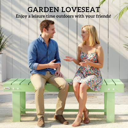 Outsunny Wooden Garden Bench, Backless Outdoor Loveseat with Slatted Seat, Light Green