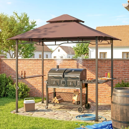 Outsunny 2.5x1.5m (8'x5') Grill Gazebo Canopy, Double Tiered Outdoor BBQ Gazebo Shelter with 2 Side Shelves for Garden, Patio, Barbecue, Picnic, Coffee
