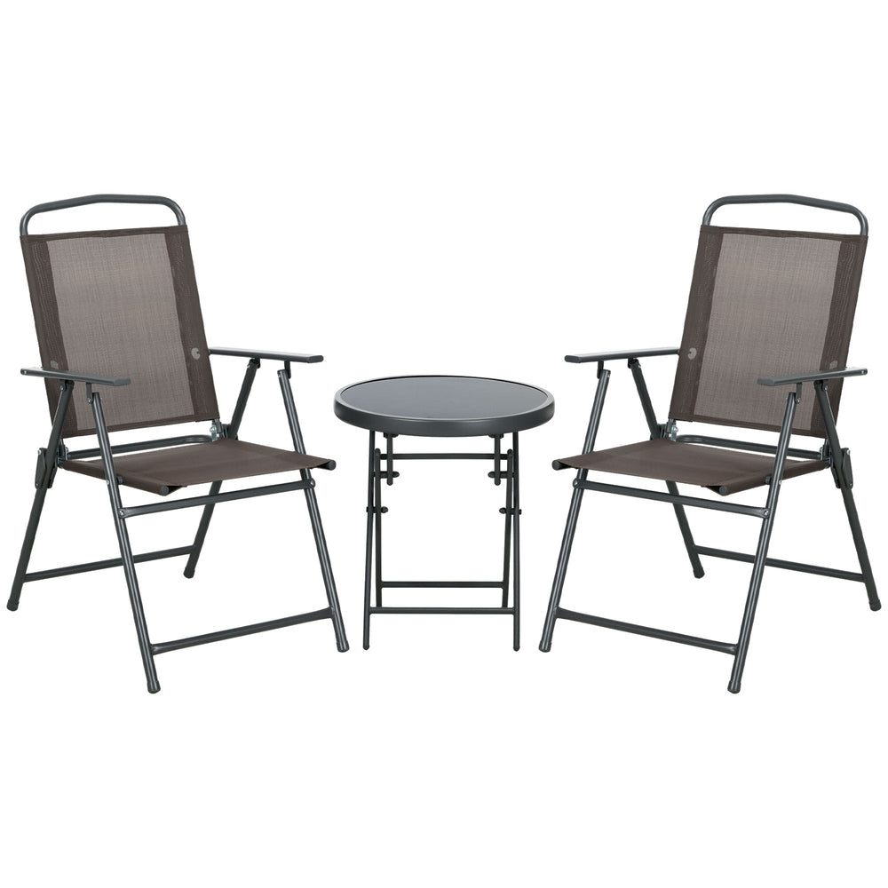 Outsunny Three-Piece Garden Seat Set, with Glass-Top Table - Brown