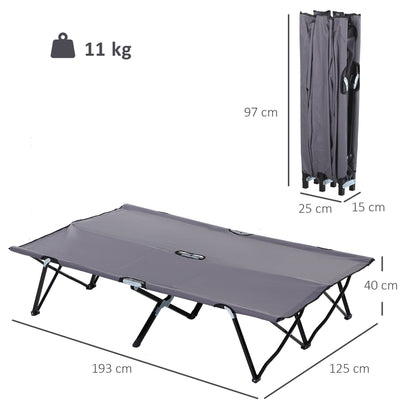 Outsunny Double Camping Cot Bed, with Bag - Grey