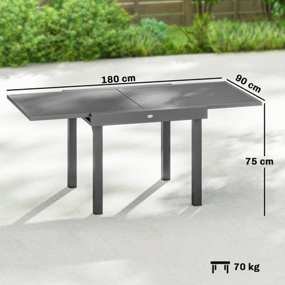 Outsunny Extending Garden Table for 4-8 People, Aluminium Outdoor Dining Table with Slatted Top, Dark Grey