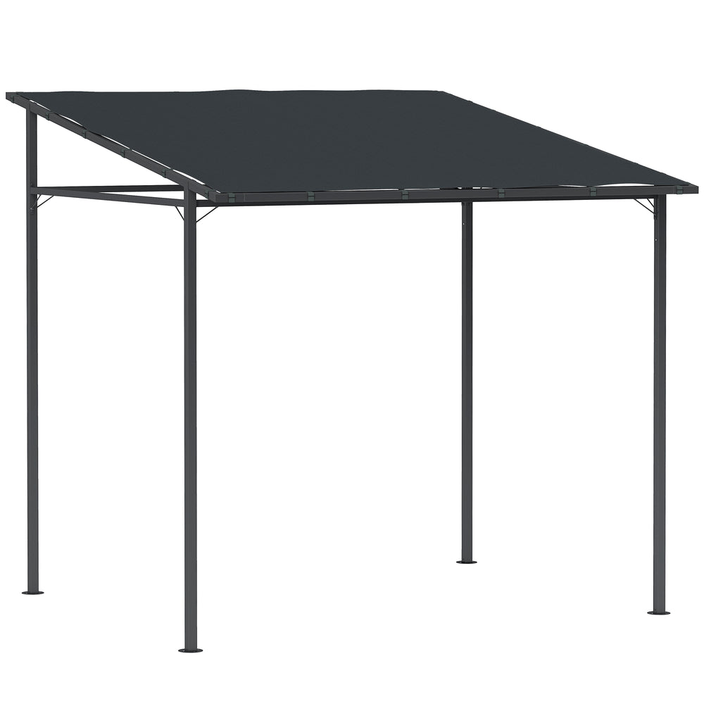 Outsunny 2.4 x 2.4 m Wall Mounted Pergola Gazebo with PA Coating Fabric and Metal Frame, UPF30+, Lean to Garden Gazebo, Wind Resistant Outdoor Sun Shade Shelter for Garden, Deck, Dark Grey