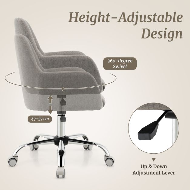 Desk chair Height-adjustable swivel chair with castors 66 x 66 x 83-93 cm Grey