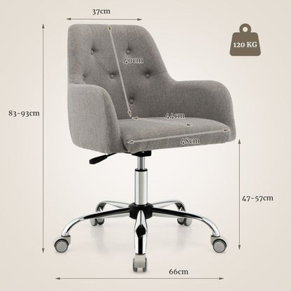 Desk chair Height-adjustable swivel chair with castors 66 x 66 x 83-93 cm Grey