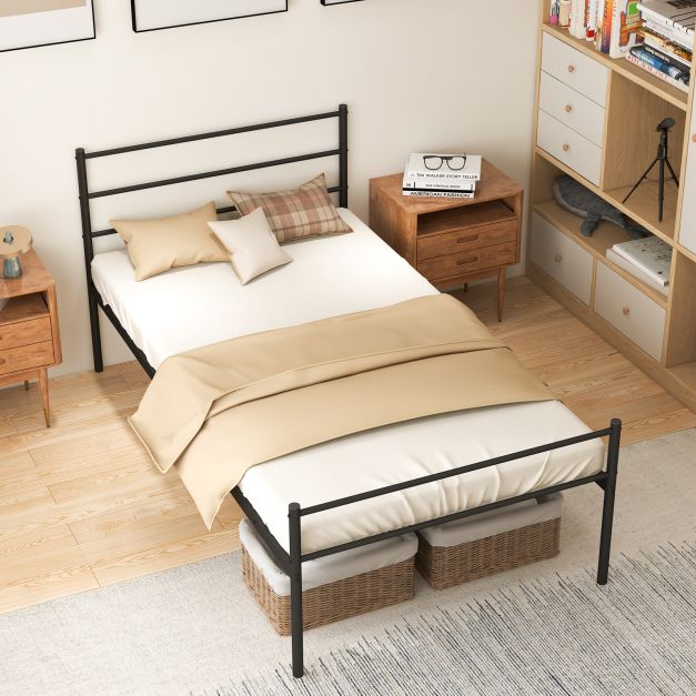 Single Metal Bed Frame with Metal Slats-Black