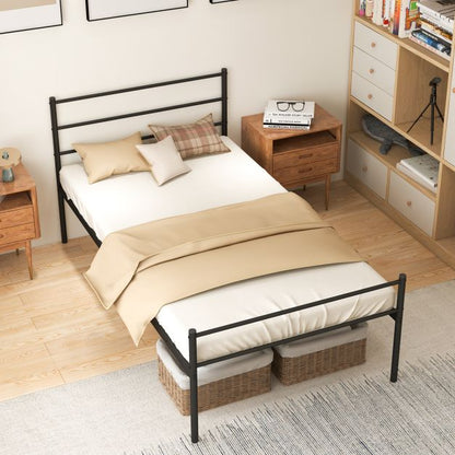 Single Metal Bed Frame with Metal Slats-Black