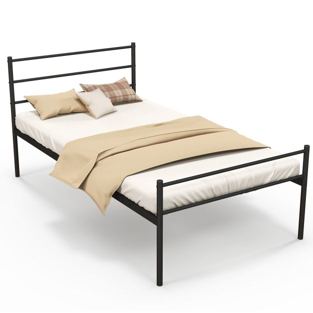 Single Metal Bed Frame with Metal Slats-Black