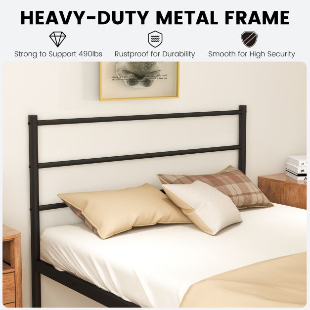 Single Metal Bed Frame with Metal Slats-Black