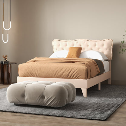 Double/King Size Bed Frame with Button Tufted Headboard-King Size