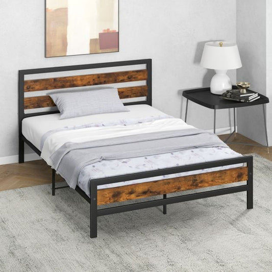 Double/King Size Bed Frame with Rustic Headboard and Footboard-Double Size