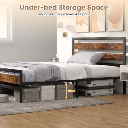 Double/King Size Bed Frame with Rustic Headboard and Footboard-King Size