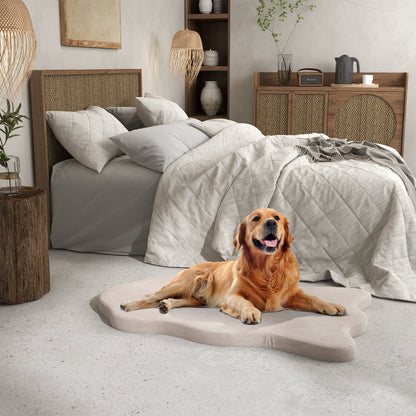 Large Dog Bed with Memory Foam Support and Removable Cover-Beige