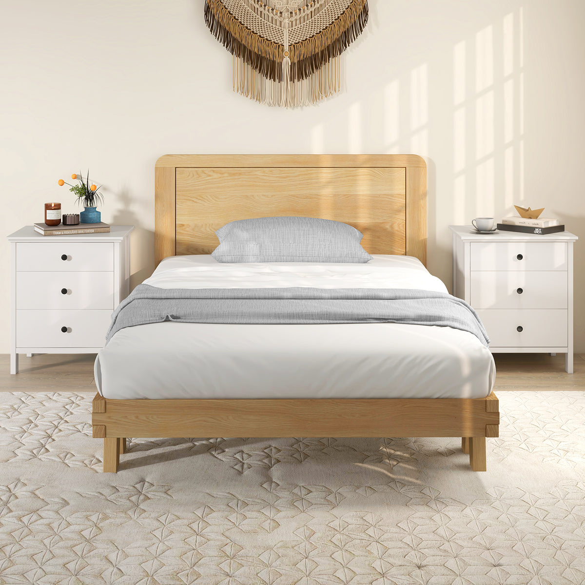 Nightstand with 3 Drawer for Bedroom Compact Storage Chest-White