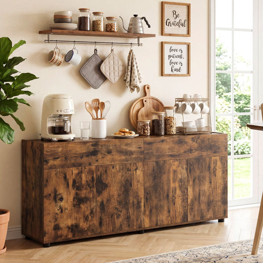 160 cm Buffet Cabinet with Push-to-Open Doors & 2 Drawers for Dining Room-Rustic Brown