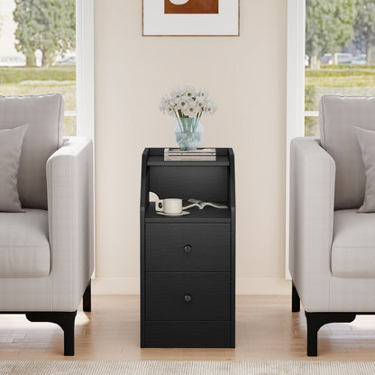 End Table with Charging Station & Storage Drawers for Small Space Living Room Bedroom-Black