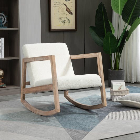HOMCOM Rocking Chair, Upholstered Sofa Armchair with Cushion and Wood Base for Living Room and Bedroom, Cream White