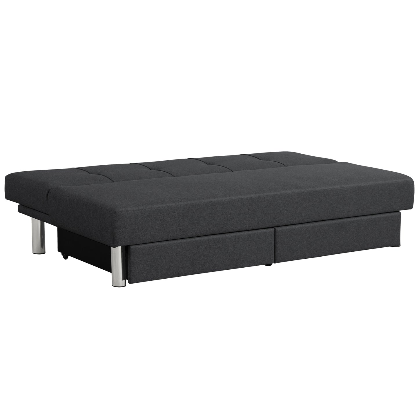 3 Seat Convertible Linen Fabric Tufted Sofa Bed with 2 Storage Drawers-Black