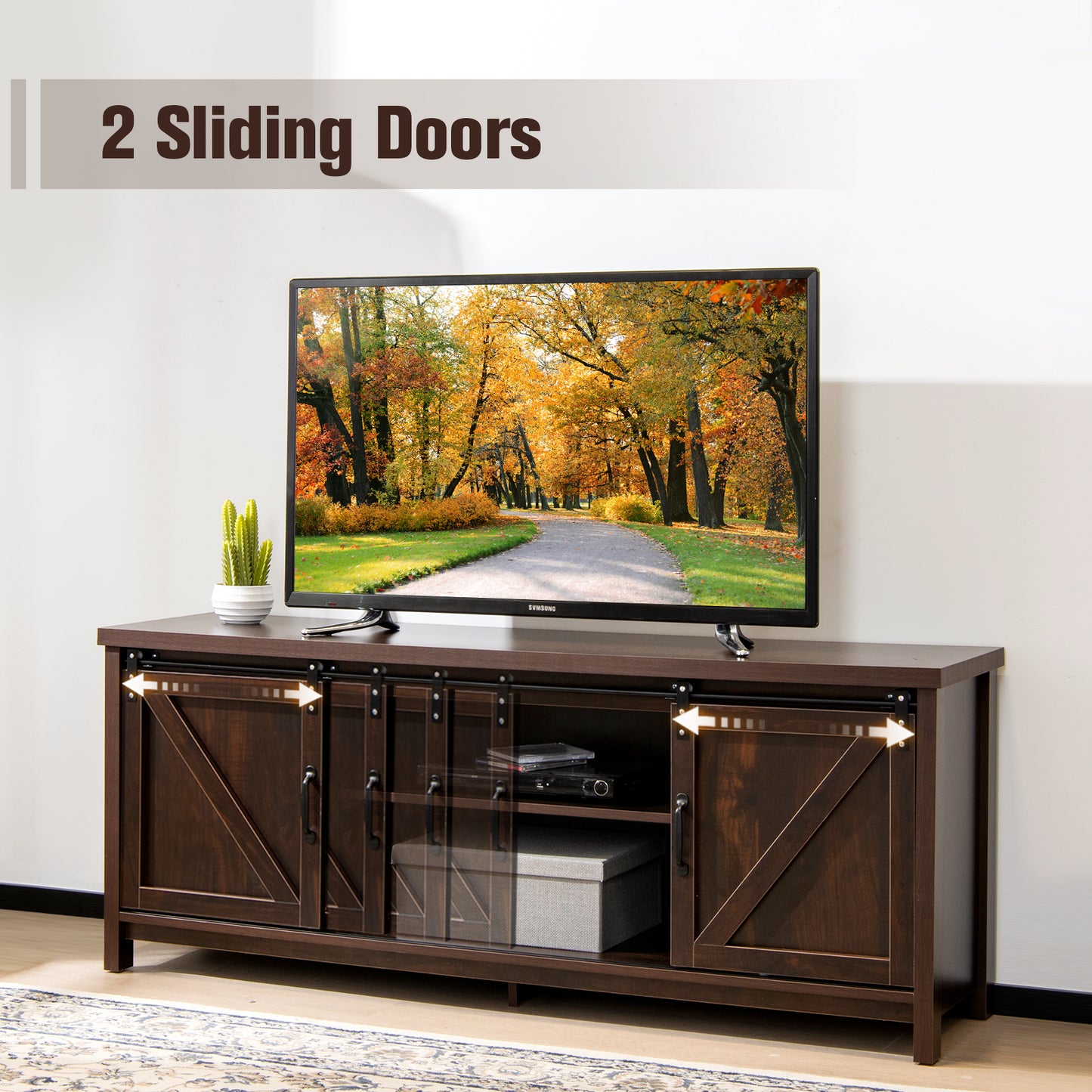 TV Stand with Sliding Barn Doors for TVs up to 65 Inches