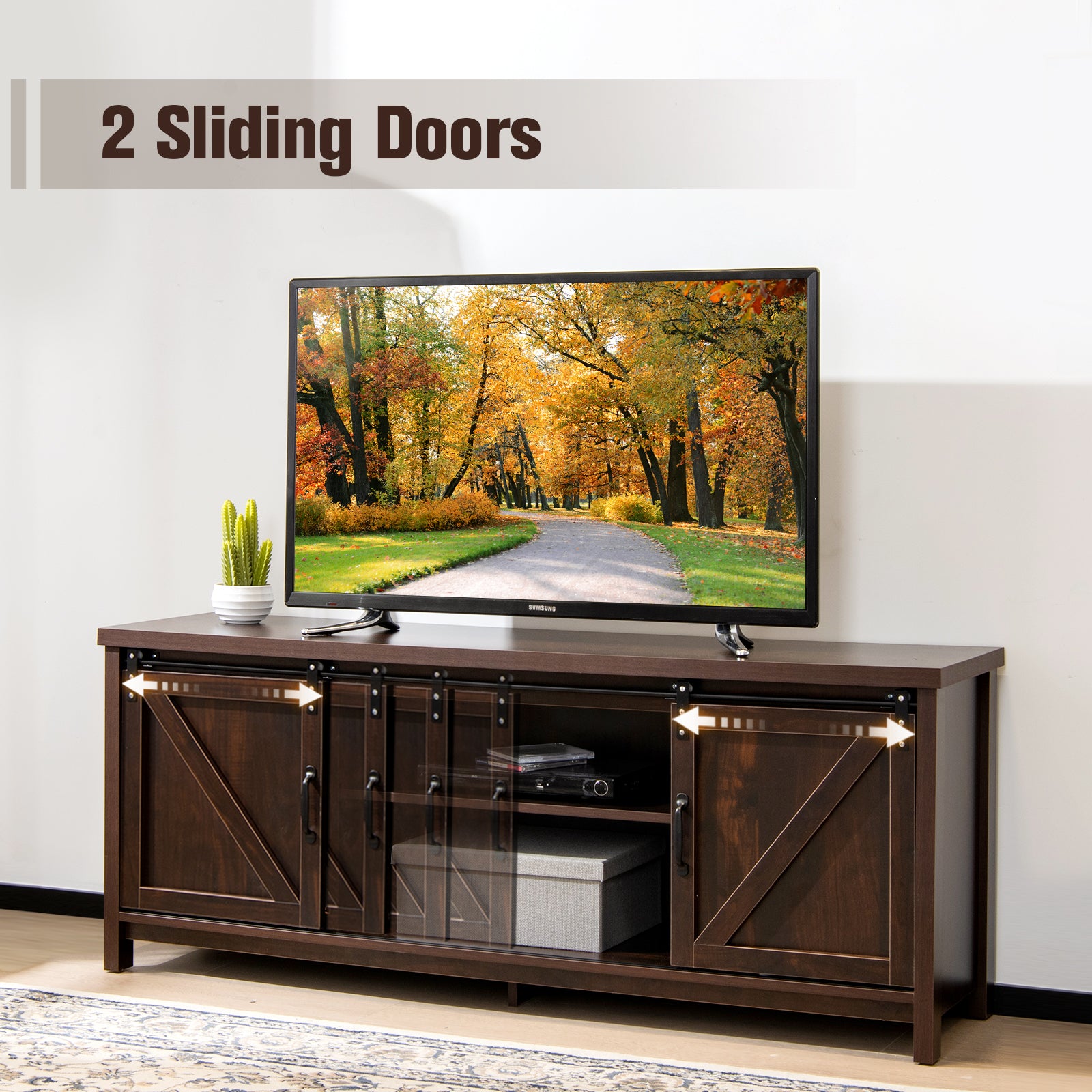 TV Stand with Sliding Barn Doors for TVs up to 65 Inches