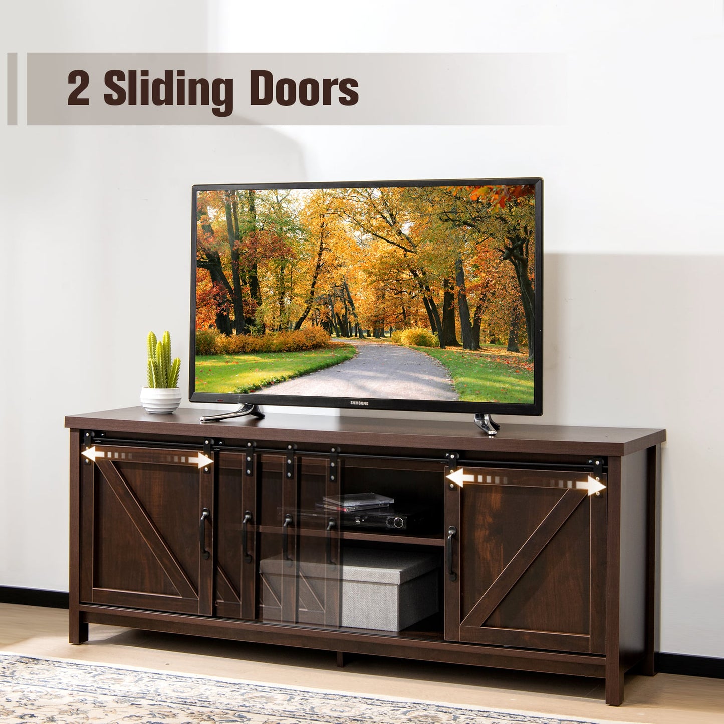 TV Stand with Sliding Barn Doors for TVs up to 65 Inches