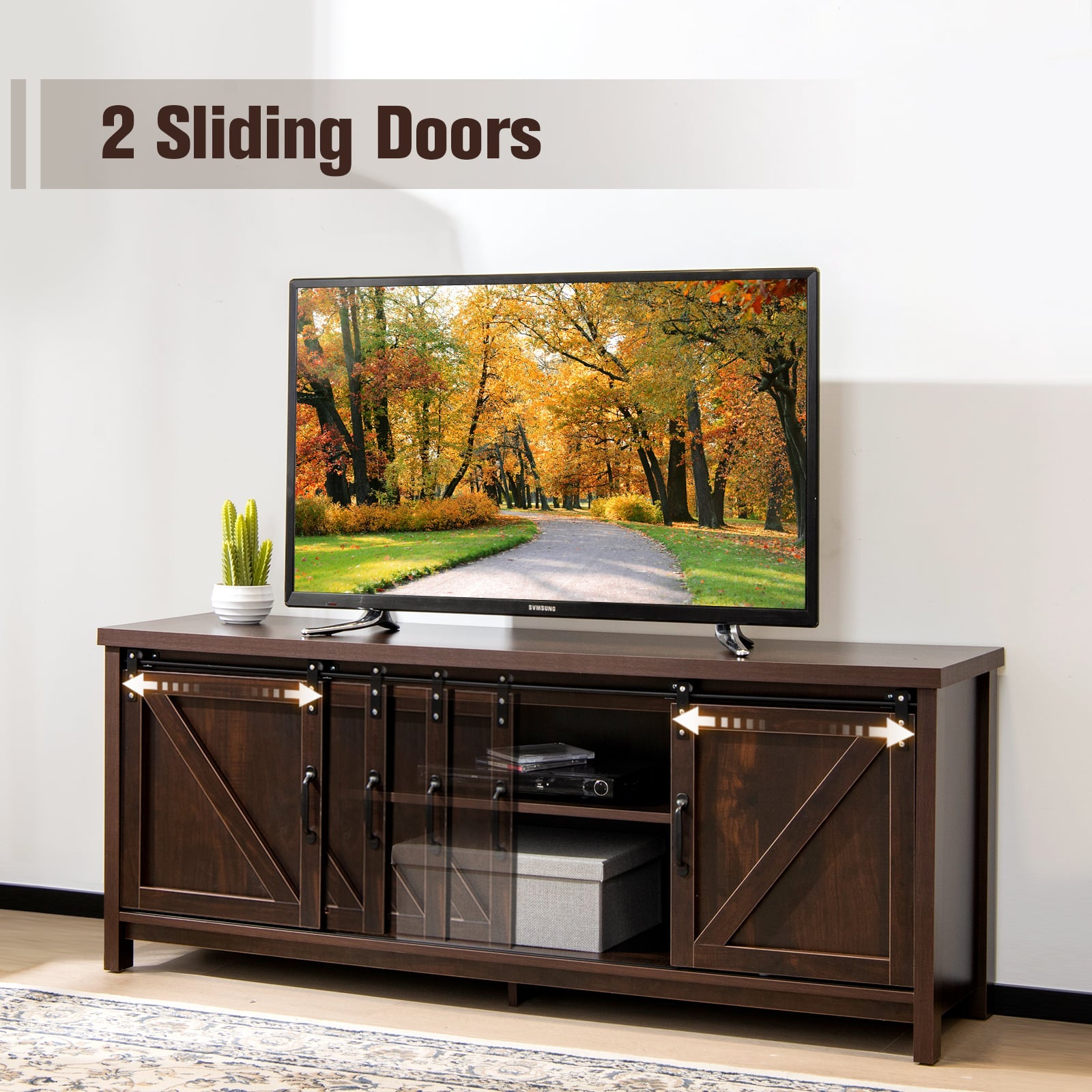 TV Stand with Sliding Barn Doors for TVs up to 65 Inches