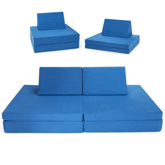 4-Piece Convertible Kids Couch with 2 Folding Mats for Toddler